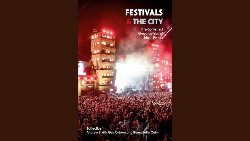 The cover of the Festivals and the City literature, featuring a huge crowd at an event in an urban setting.