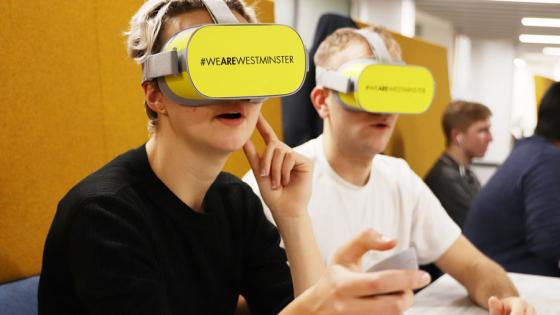 Students using VR headsets