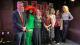 The winning students with Vice-Chancellor and President Professor Peter Bonfield (left), Dr Lucy Brown (third from left) and Dr Hannah Copley (right) 