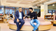 Two males chatting in the Student Hub