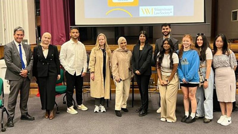 Lubna Shuja pictured with the members of Westminster’s student Law Society