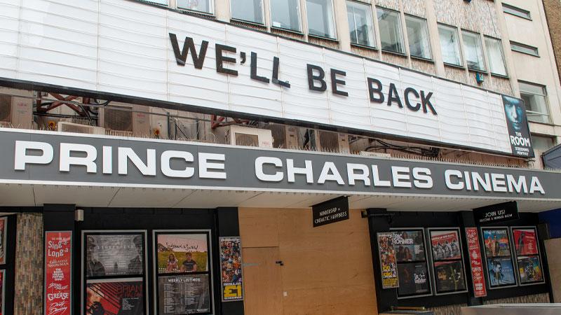 Facade of Prince Charles Theatre during lockdown