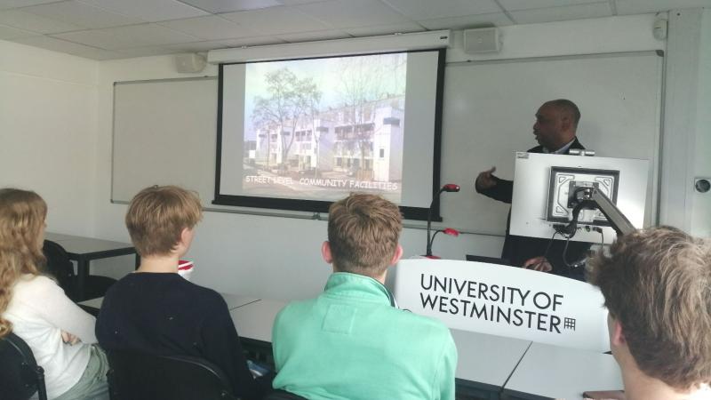 Wilfred Achille gives a presentation to aspiring architects